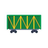 Green cargo wagon train transportation with metal wheels standing on rails vector