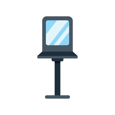 Hairdressing salon mirror standing on metal support reflecting light