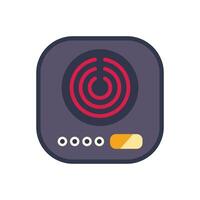 Induction cooker with one burner glowing red showing high temperature setting in flat cartoon style vector