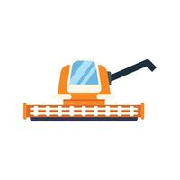 Orange combine harvester working in field side view vector