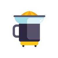Electric citrus juicer squeezing orange juice into glass vector