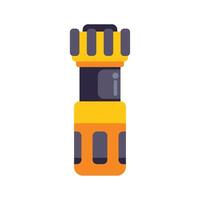 Yellow and black flashlight with glowing display standing on white background vector