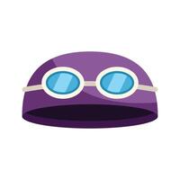 Purple swimming cap with goggles for water sports and pool safety vector