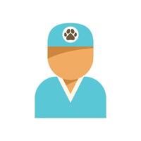 Veterinarian wearing scrubs and a surgical cap with a paw print is caring for animals vector