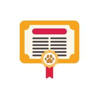 Dog training school certificate with paw print and ribbon award vector