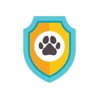 Shield protecting black paw print icon for pet insurance vector