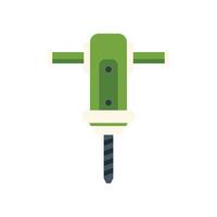 Green jackhammer breaking concrete ground with steel drill bit vector