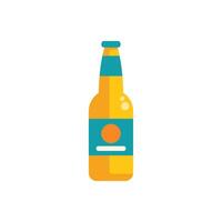 Yellow beer bottle with turquoise label and orange circle logo standing on white background vector