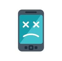 Smartphone showing sad emoticon with crossed out eyes on screen vector