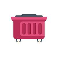 Pink plastic waste container with wheels standing on white background vector