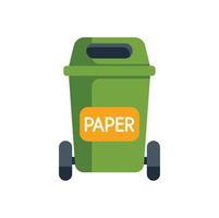 Green wheelie bin for paper sorting standing on white background vector