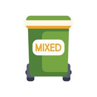 Green wheelie bin for mixed waste sorting and recycling vector