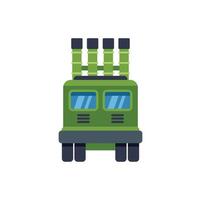 Military vehicle with rocket launcher system on top flat icon vector