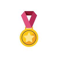 Golden medal with red ribbon hanging and shining star for the winner vector