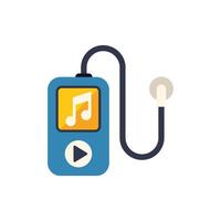 Blue mp3 music player playing music with earbuds connected vector