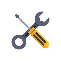Screwdriver crossing wrench making x shape on white background vector