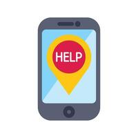 Smartphone showing help button with location pin icon vector