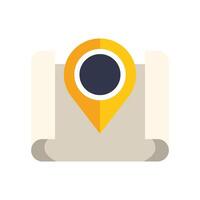 Yellow gps location pin pointing on folded paper map vector