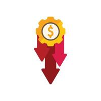Dollar currency gear falling down with three arrows vector