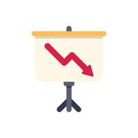 Presentation board showing a red arrow pointing down representing a financial crisis vector
