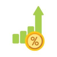 Green bar chart growing with percentage symbol on golden coin vector