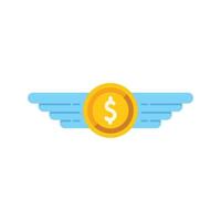 Golden coin with wings flying representing fast easy money transfer concept vector