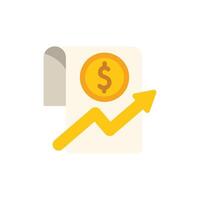 Dollar coin on document with upward trending arrow graph vector