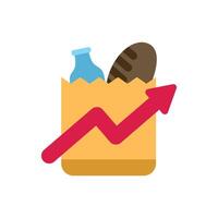 Red arrow growing over grocery bag showing inflation concept vector