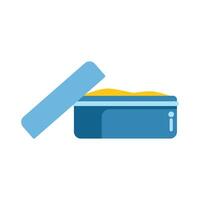 Blue lunch box open with food container inside for school or office vector