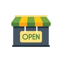 Small business storefront with open sign hanging on doorway vector
