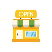 Small business storefront with open sign displaying vector
