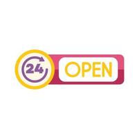 Open 24 hours sign indicating business availability vector