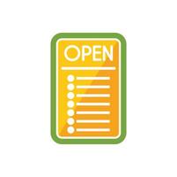 Yellow open sign indicating shop availability with blank list vector
