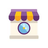 Clock showing working time on store front facade vector