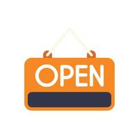 Orange open sign hanging indicating business open for customers vector