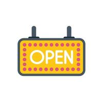 Yellow open sign hanging and lighting up vector