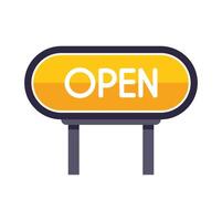 Yellow open sign announcing business hours vector