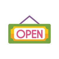 Green open sign hanging and announcing business hours vector