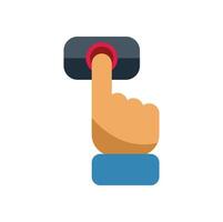 Hand pressing a button with a finger pointing at it vector