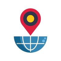 Red location pin pointing on a half earth globe vector