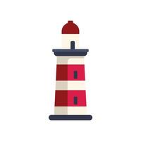 Red and white lighthouse sending signal light beam at night over ocean sea water vector