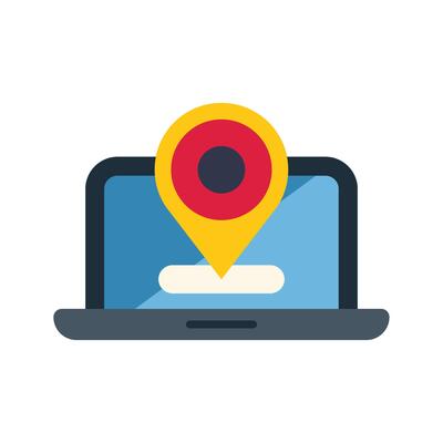 Laptop showing location pin for online navigation app