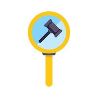 Magnifying glass focusing on justice with gavel symbol inside vector