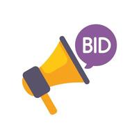Yellow megaphone announcing a bid in a speech bubble vector