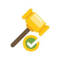 Judge gavel striking with check mark showing approval vector