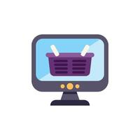 Computer screen displaying shopping basket icon for e commerce vector