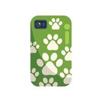 Green phone case decorated with white paw prints vector