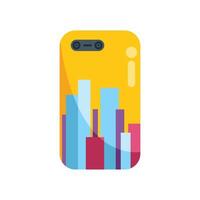 Yellow smartphone case showing colorful cityscape design vector