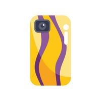 Modern smartphone having bright yellow cover decorated with wavy lines vector