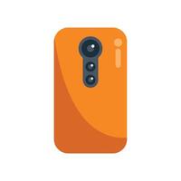 Orange smartphone showing back side with triple camera vector